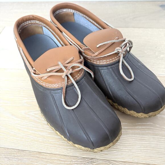 L.L. Bean Moc Rubber Rain Low Duck Boot Shoe Men's 13 Brown Leather Tie USA Made - Picture 1 of 7